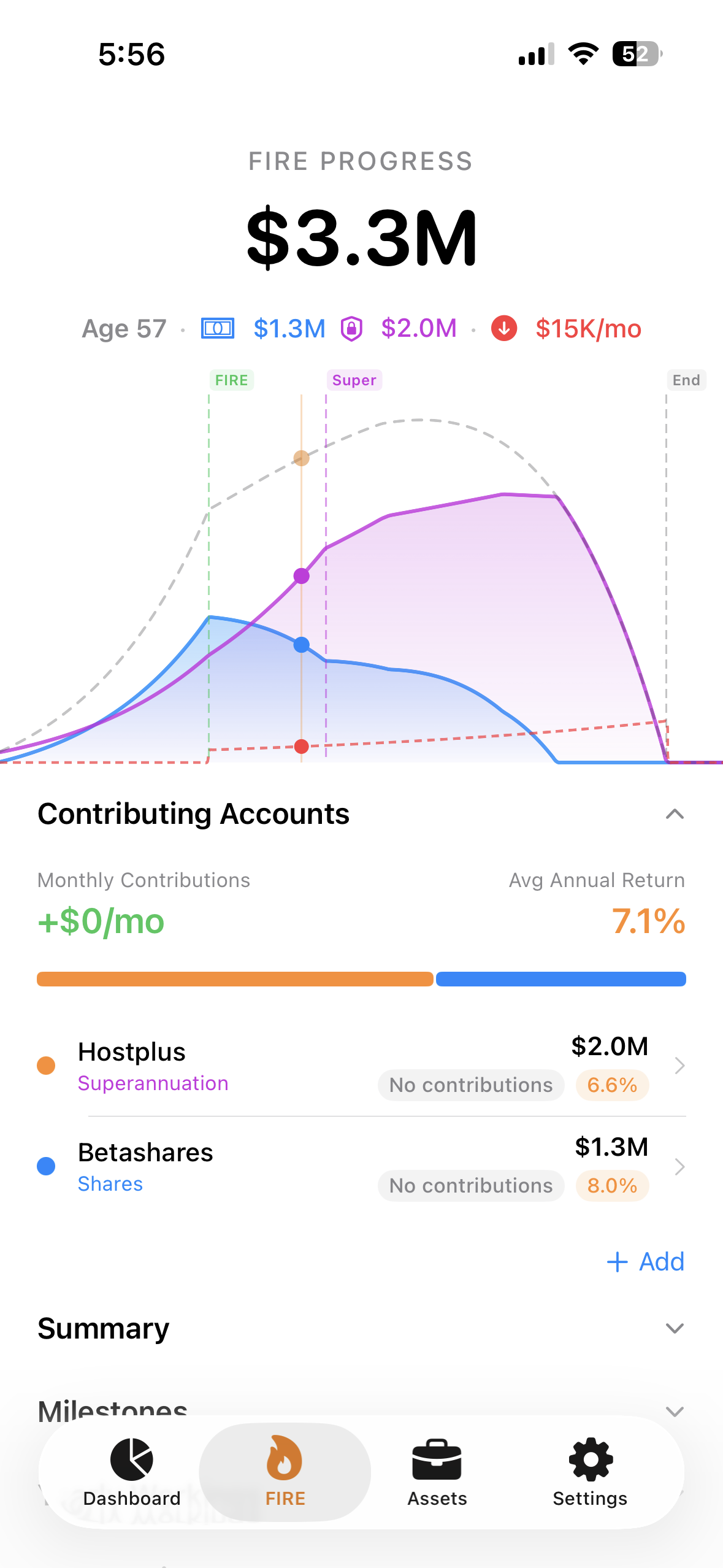 FIRE strategy screen showing progress and plan settings